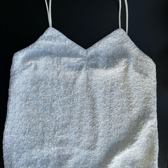 REINA DIAZ COLECCION 5 SEQUINED TANK TOP WHITE PINCHED DEEP V GREAT FOR LAYERING - Picture 7 of 15